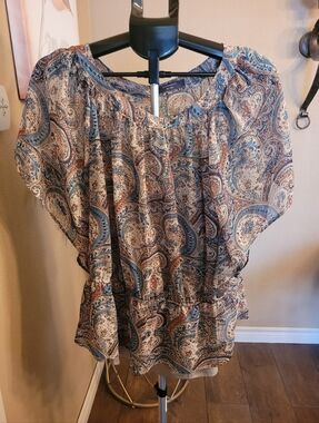 NWT Denver Hayes Blue and Orange Relaxed Top With Attached Beige Cami
